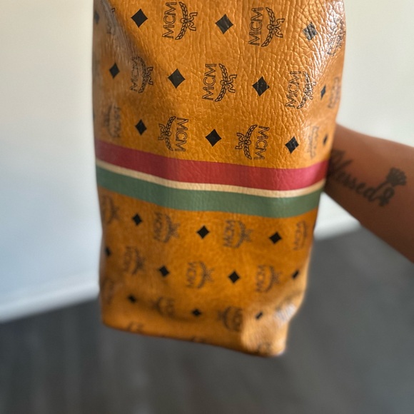 MCM Tan Leather Handbag with Multicolor Stripe - Picture 3 of 8